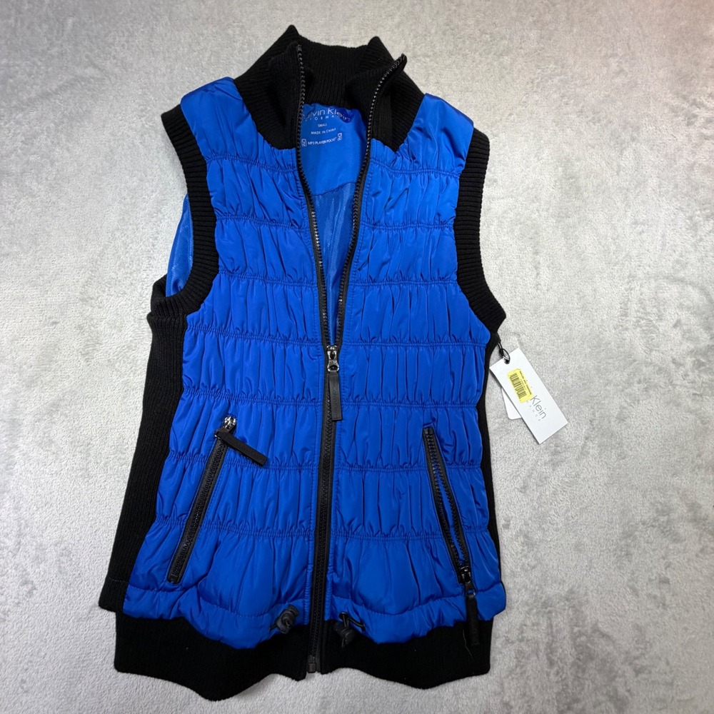 Vintage Calvin Klein Performance Vest Sm Blue Black Quilted Ribbed Zip Gorpcore